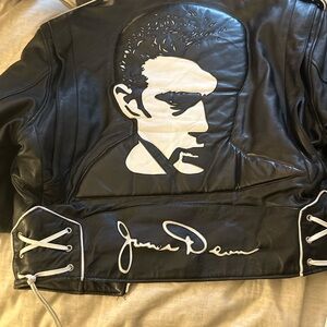 Black Leather Bomber Jacket with White Graphic